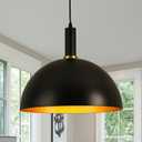 16" Black Pendant Lights Kitchen Island, Black and Gold Dome Pendant Lights, Modern Farmhouse Adjustable Large Industrial Metal Hanging Pendant Lighting for Kitchen Island, Dining Room, Cafe, Bar