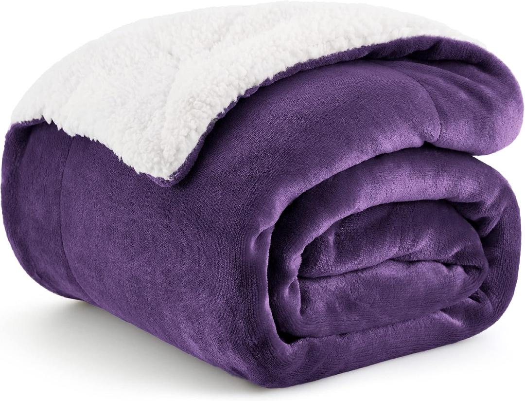 Sherpa Fleece Throw Blanket for Couch, Non-Heated, Thick and Warm Throw Gifts for Women and Girls, Soft Fuzzy Plush Blanket for Winter, Purple, 50x60 Inches