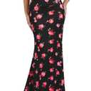 KIFOVEN Women's High Waist Maxi Skirt Stretchy Comfy Flare Long Skirts 2026 Fashion A-Line Flowy Casual Skirt Rose Print (Black, XL)
