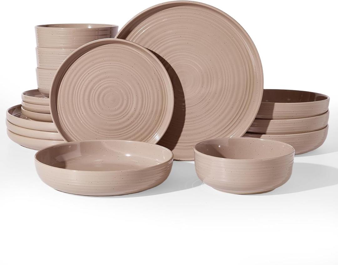 Stoneware Dinnerware Sets with Pasta Bowls, Dish Set for 4