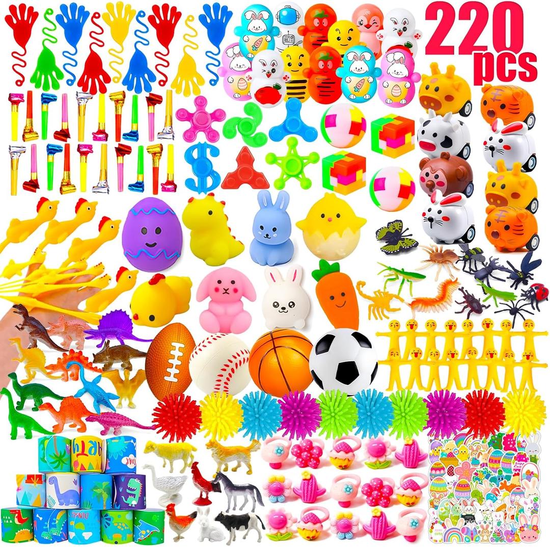 GOAUS Easter Egg Fillers Party Favors for Kids, 220 Pcs Small Toys Prizes Bulk, Goodie Bags Stuffers, Treasure Box Toys for Classroom, Prize Box Birthday Goody Bag