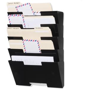 Wallniture Lisbon Wall Mounted File Holder Organizer, 5-Tier Metal Office Organization and Storage Rack, Wall Mount File Holder, Magazine Holder and Office Decor, Black