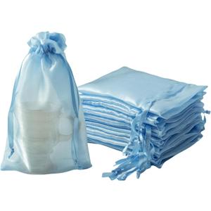 QIANF 20 Pcs Blue Small Organza Bags 6X9 inch for Wedding Favors with Drawstring, Mini Mesh Gift Bags Jewelry Pouch for Candy Bridal Shower Party Favor Baby Shower Christmas