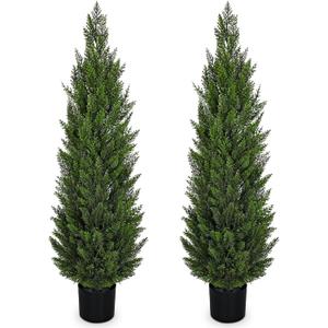 Briful 4FT Artificial Cedar Topiary Trees for Outdoor Set of 2, UV Resistant Faux Cedar Plants in Pot for Front Door Porch Entryway, Indoor Outdoor Decorative Greenery, Fake Shrubs for Home Patio