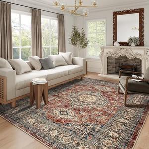 Lahome Oriental Washable Rugs 8x10, Non-Slip Soft 8x10 Rugs for Living Room Bedroom, Stain Resistant Ultra-Thin Vintage Accent Carpet for Dining Room Office, Brown/Multi