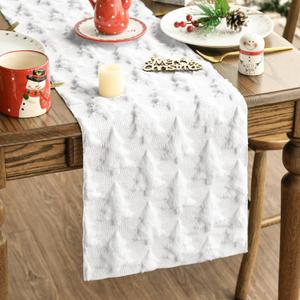 Artoid Mode Christmas Trees Soft Plush Faux Fur Jacquard Christmas Table Runner, Holiday Kitchen Dining Table Decoration for Home Party Decor 13x72 Inch (White)