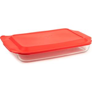 Pyrex Basics 4.8 QT Glass Baking Dish, Casserole Dish, Glass Food Container, Oven, Freezer, and Microwave Safe, Clear Container