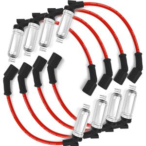 8 PCS Spark Plug Ignition Wire, 10.2mm Spiral Wound Design, Spark Plug Wire Set Compatible with 2000-2009 Chevy GMC V8 Engine, Replace# 48322R