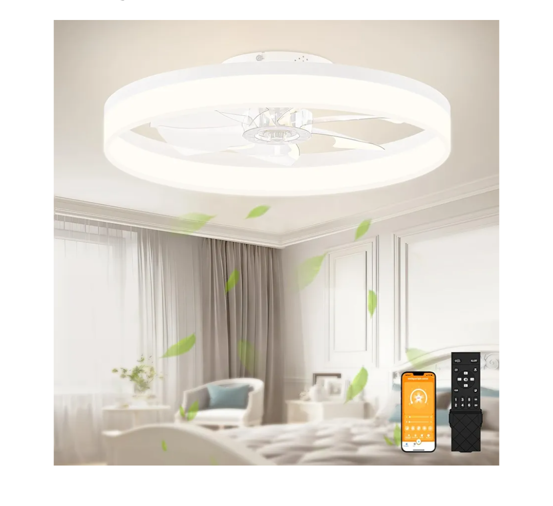 VOLISUN Low Profile Ceiling Fans with Lights and Remote, 23.6in Flush Mount Ceiling Fans with Light, 3000K-6500K Dimmable Fandelier LED Fan Lights, Bladeless Ceiling Fan with Light for Bedroom(White VOLISUN Low Profile Ceiling Fans with Lights and Remote, 23.6in Flush Mount Ceiling Fans with Light, 3000K-6500K Dimmable Fandelier LED Fan Lights, Bladeless Ceiling Fan with Light for Bedroom(White