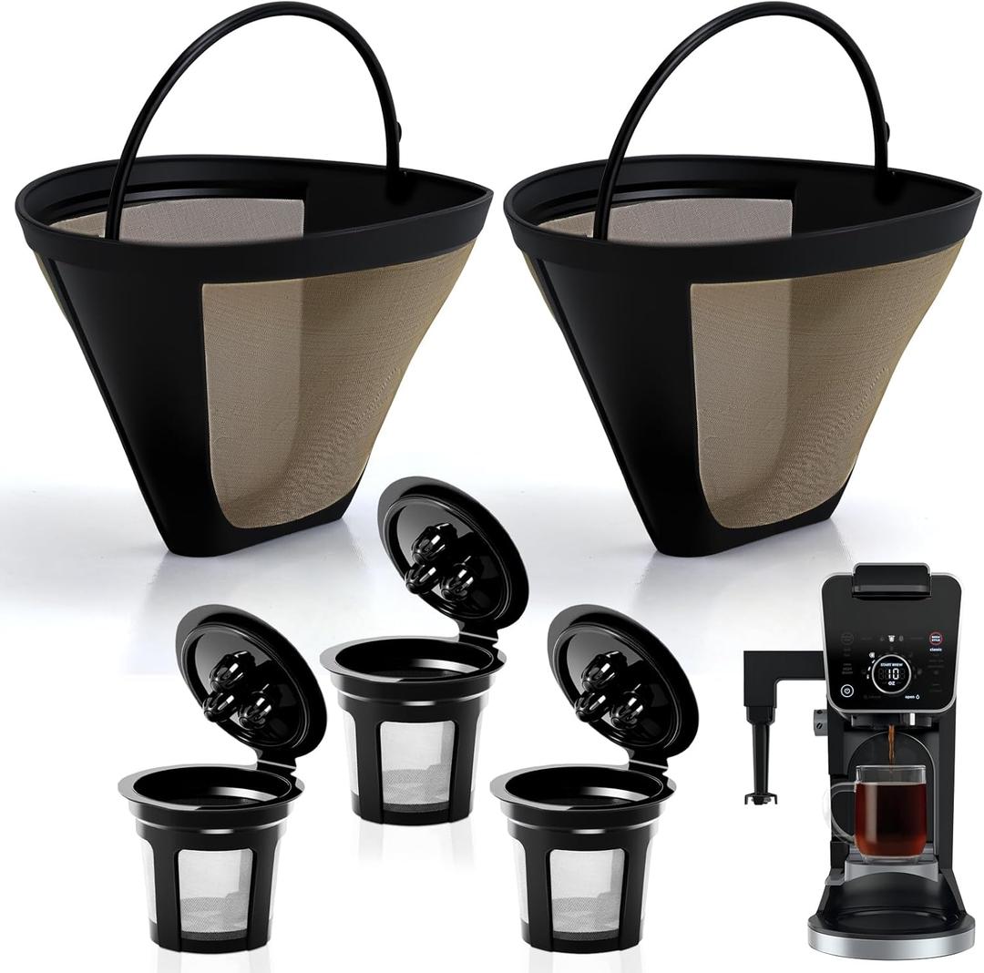 Reusable Coffee Pods compatible with the 3hole Ninja CPF301 Coffee Maker, 3 Pack Reusable K Cups Pods and 2 Pack Reusable Filters not for Ninja CFP101 & Ninja PB051