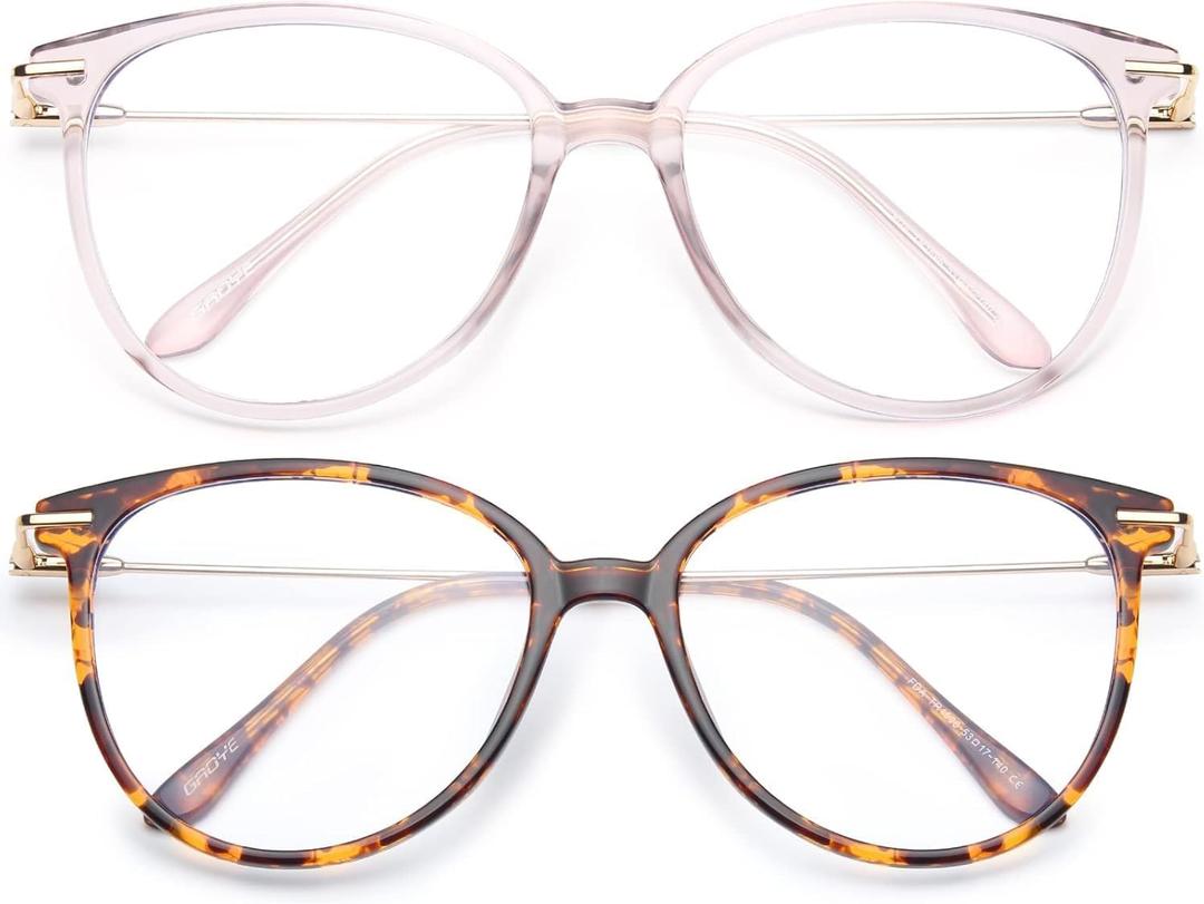 Gaoye Blue Light Blocking Glasses - Trending Round TR90 Frames, Metal Arms, UV400 Protection - Matching Soft Case (2-Pink+Tea Leopard)