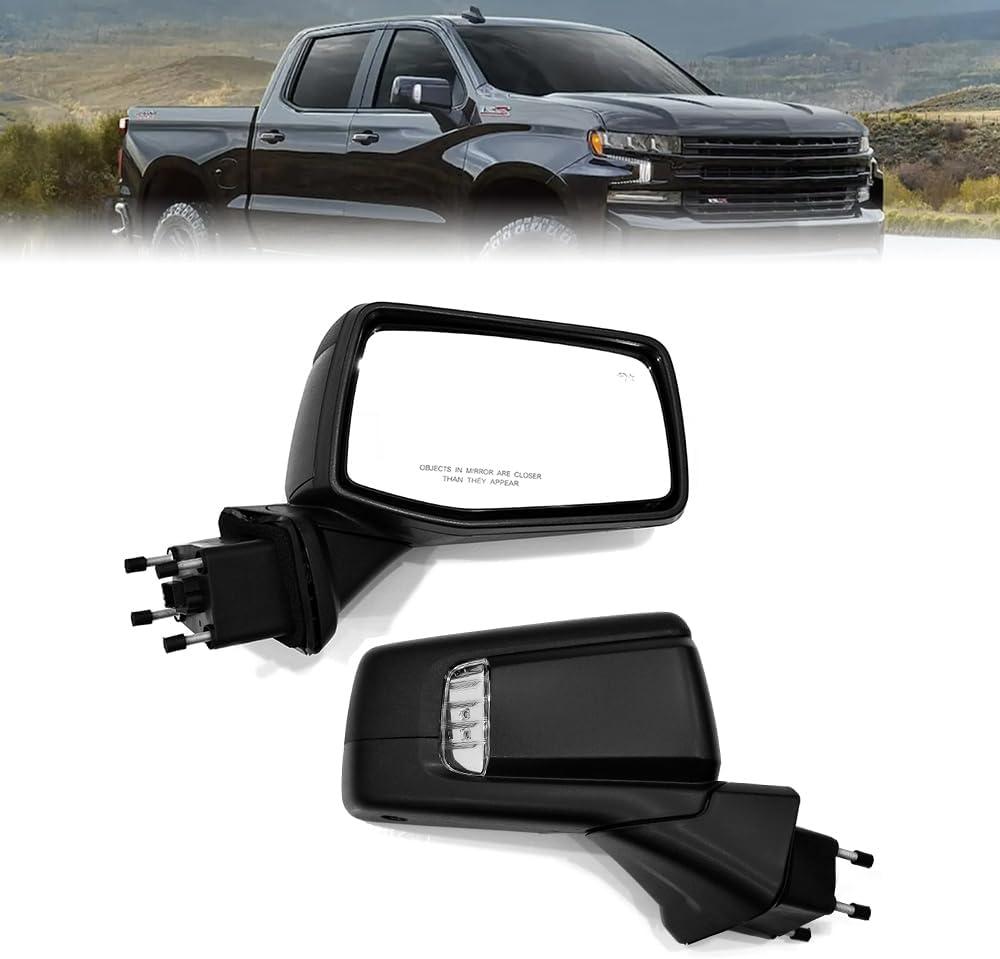 For Chevrolet Silverado 1500 2019-2024 Door Mirror with Textured Black Cover Power Heated Manual Folding with Turn Signal Light Blind Spot Glass and Temp Sensor 9P Passenger Side RH (W/O Puddle Light)