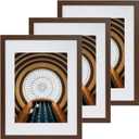 12x16 Picture Frame Set of 3, Photo Frame Display 9x12 Pictures with Mat or 12x16 without Mat, Hang on the Wall, Brown