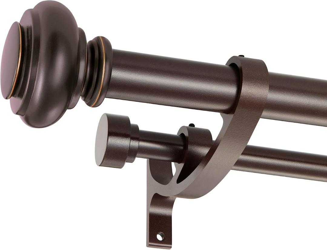 Double Curtain Rods 72 to 144 Inches with Solid Aluminum Alloy Brackets, 1 Inch Adjustable Drapery Rod, Heavy Duty Dual Curtains Rod for Window, Sliding Door, Bedroom Decoration, Matte Brown