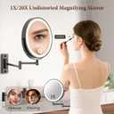 Magnifying Mirror with Lights 1X/20X, 9" Double Sided 5000mAh Rechargeable Wall Mounted Lighted Makeup Mirror, 3 Color LED Lights Dimmable, Wall Mount Mirror 17" arm for Bathroom, Black Brushed Nickel