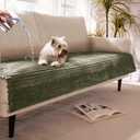 Dual Non-Slip Couch Cover for Dogs Waterproof, Fuzzy Soft Pet Couch Covers for Sofa 3 Cushion, Pet Friendly Soft Dog Bed Covers Sofa Cover Washable (Sage Green, 33" x 95" 1 Pack)