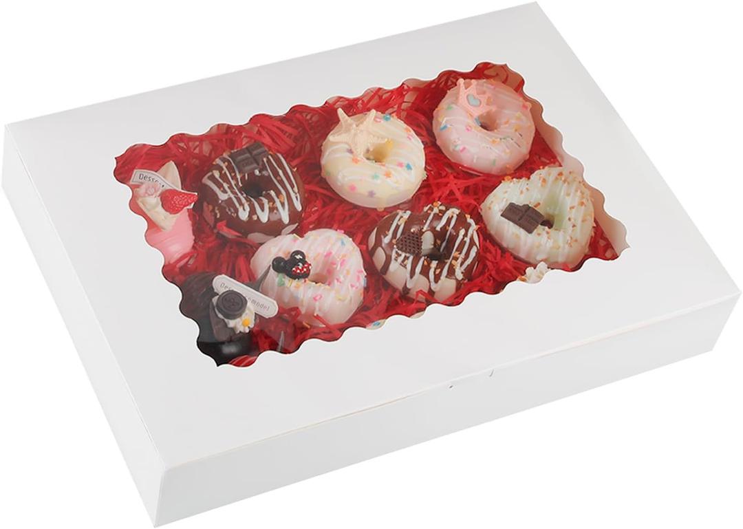 20-Pack 16"x11"x2.5" White Bakery Boxes with Window,Auto-Popup Large Cookie Boxes for Pies,Cakes,Muffins,and Pastries