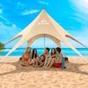 Beach Tent Sun Shelter & Portable Beach Canopy UPF 80+ UV Protection, Beach Shade Canopy with 6 Sandbags, Sand Shovel Ground Pegs for Outdoor Camping, Picnics (Beige,12x12FT)