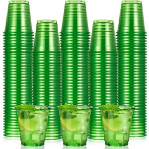 LemonRoad 120 Pack 2 oz Valentine Plastic Shot Glasses Valentine Disposable Mini Drinking Cups Bulk for Winter Parties Picnics Cocktails Events Celebrations Favors(Green)