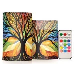 ALAZA Mysterious Tree Colorful Flameless Candles, LED Pillar Candles with Remote Timer, Battery Operated Candles Set of 2