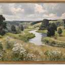 Vintage Landscape Wall Art, Rustic River Wall Decor Painting Retro Cottagecore Poster Canvas Prints Picture for Living Room Bedroom Farmhouse 16x24 inch Wood Framed