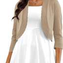 CPOKRTWSO Women's 3/4 Sleeve Cropped Cardigan Sweaters Open Front Bolero Shrugs for Women S-XL (Beige, S)
