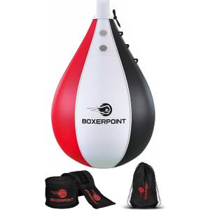 BOXERPOINT Speed Bag for Boxing - Durable PU Leather Punching Bag for Adults - Anti-Leak Boxing Bags Home Gym Training Equipment, Portable Heavy Bags - Large Reflex Ball, Indoor & Outdoor (Medium, Tricolor)