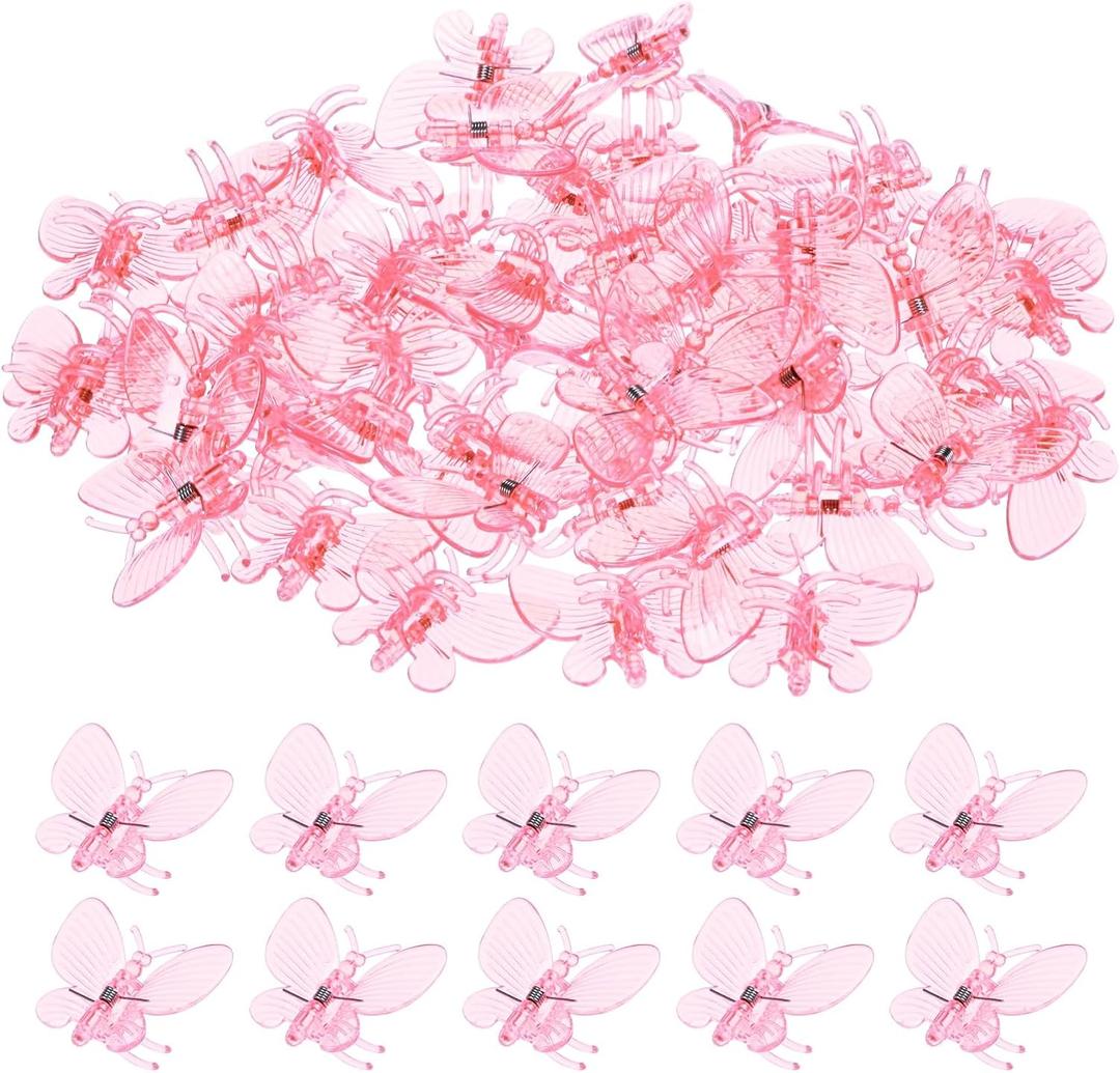 M METERXITY 100-Pack Orchid Clips, Plastic Garden Plant Clips, Butterfly Orchid Clips, Garden Plant Support Clip for Supporting Stems/Vines Grow Upright [Pink]