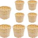 8 Pcs Mini Woven Basket Set for Home Organization, 4 Small 3.54 × 3.54 × 2.95in and 4 Mini 2.95 × 2.95 × 2.36in, Natural Bamboo Wood, Centerpiece Baskets, Party Favors, DIY Crafts