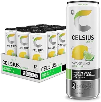 CELSIUS Sparkling Lemon Lime, Sugar Free Energy Drink, 12 Fl Oz (Pack of 12)Exp 12/2025