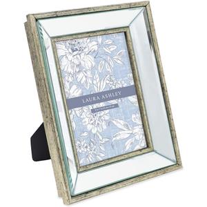 Laura Ashley 5x7 Silver Beveled Mirror Picture Frame, Classic Mirrored Frame with Deep Slanted Angle, Wall-Mountable, Made for Tabletop Display, Photo Gallery and Wall Art, (5x7, Silver)