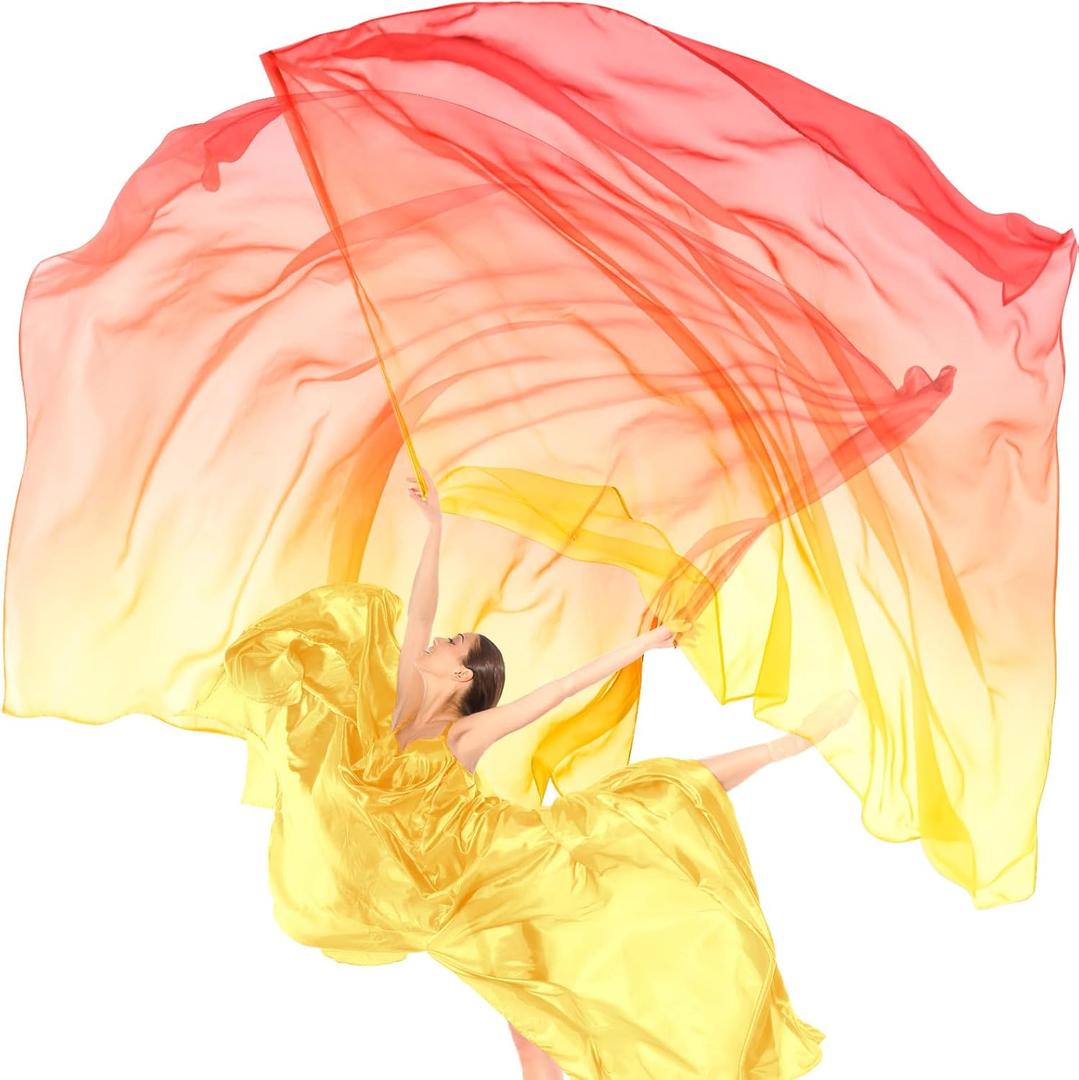 Jecery 2 Pack Large Worship Flags for Dance, 35" x 55" Praise Dance Flags with Scalable Rod, Gradient Color Design Ministry Streamer Banners for Church Outdoor Stage Performance (Yellow-Orange-Red)