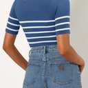 ONLYSHE Womens Short Sleeve T Shirts Summer Crewneck Tops Ribbed Knit Slim Fit Shirt Casual Basic Tees Tops (Small, D-medium Blue)