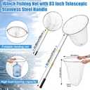 Heavy Duty Fishing Net with 83 Inch Telescopic Stainless Steel Handle 16 Inch Diameter Large Landing Net Foldable Lightweight for Bass Trout Catfish Salmon Steelhead Boat Pier Fishing