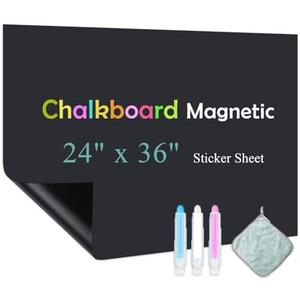 Qiytecno Chalk Board Contact Paper with Adhesive, 24" x 36" Magnetic Chalkboards for Wall, Wallpaper Sheets for Office for School and Kids, Includes Liquid Chalks Markers and Dishcloth and Magnet