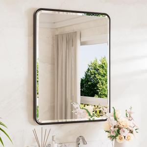 TETOTE Black Mirror for Bathroom 22 x 30 Beveled Edge Tempered Glass, Rounded Corner Rectangle Bathroom Mirror for Over Sink for Modern Bathroom, Living Room, Bedroom, Entryway