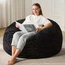 Hobestluk 4ft Bean Bag Chairs for Adults Large Beanbag Chair with Chevron Plush Fur Cover Big Bean Bag Chair for Living Room Bedroom Dorm Office - Black (44 x 44 x 24)