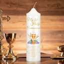 Threlaco My First Holy Communion Taper Candle Gifts 9.84 Inches Religious Catholic Candles with Chalice Design Catholic Gifts for Church Supplies Baptism Wedding
