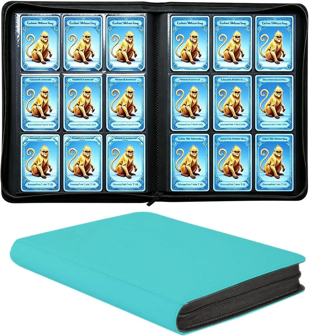 Premium 9-Pocket Trading Card Binder, Zip Closure, Double-Sided Card Album Holds 540 Cards, PU Cover Side-Loading Holder for MTG, TCG, Baseball, Football, Sports Cards (Sky Blue)