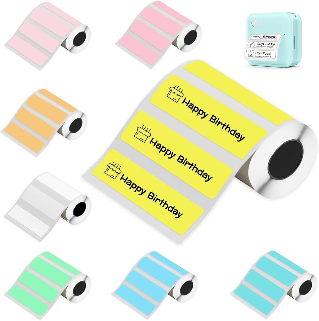 Mini Sticker Printer Label - 8 Rolls 50x15mm Thermal Paper for Miouca Thermal Label Printer, White Adhesive Sticker for Home Office School Organization Color Paper