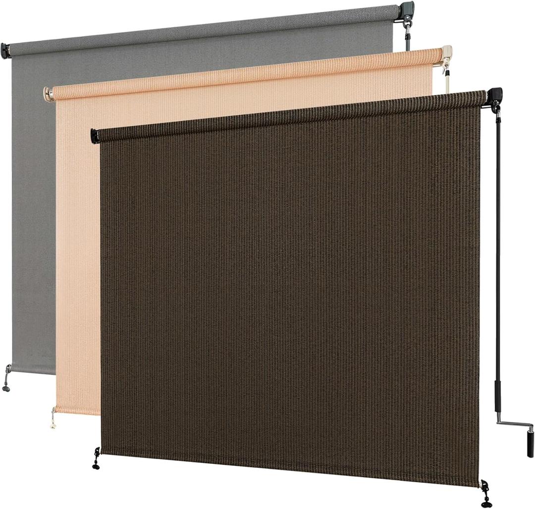 Outdoor Roller Shade, Exterior Cordless Patio Roll Up Blinds with Splicing Design, Cordless Shade Cloth Roll Blinds for Porch Gazebo Pergola Balcony Backyard (8' W x 6' H, Mocha)