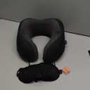 MLVOC Travel Pillow 100% Pure Memory Foam Neck Pillow, Comfortable & Breathable Cover, Machine Washable, Airplane Travel Kit with 3D Contoured Eye Masks, Earplugs, and Luxury Bag, Standard (Black)