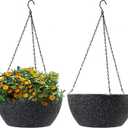 WSMKSZ 10 inch Hanging Planters for Outdoor Indoor Plants with Drainage Holes and Chain, 2 Pack Round Hanging Flower Pots for Garden Home Porch Decor, Speckled Black