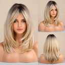 Long Layered Blonde Wigs for Women Synthetic Hair Wig with Bangs Natural Wavy Heat Resistant Wigs for Daily Party Use