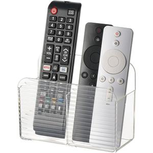 LINFIDITE Adhesive TV Remote Control Holder Wall Mount TV Remote Holder For Bedside Wall Remote Control Caddy Storage Organizer Stand Box For 2 Or 4 Remote Controls  Transparent  Quantity 1 (1 Pcs Fxed Dividers, Clear White)