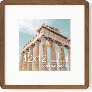 12 x 12 Picture Frame | Solid Oak Wood Square Picture Frame | 12x12 Picture Frame With Mat For 8x8 | Tempered Glass And Hanging Hardware Included | 12 By 12 Picture Frame Wood (Walnut, 1 Pack) (12''x12''-1P)
