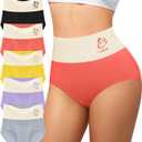 Women's Cotton Underwear High Waisted Tummy Control Soft Stretch Briefs Full Coverage Panties 5 Pack (L)