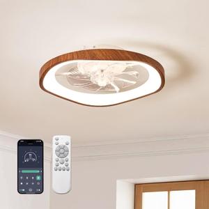 19.7" Modern Ceiling Fans with Lights and Remote, Dimmable Low Profile Ceiling Fan, Farmhouse Smart Bladeless Fandelier Flush Mount Ceiling Fan for Bedroom Dining Room