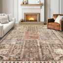 Vintage 8' x 10' Washable Area Rug - Stylish Indoor Rug for Living, Dining or Bedroom - Lightweight Carpet with Non-Slip Backing - Foldable for Easy Placement and Maintenance - Ivory