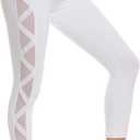 Romansong Women's Mesh Leggings Yoga Pants with Pocket, Non See-Through Capri High Waisted Tummy Control 4 Way Stretch (Medium) White